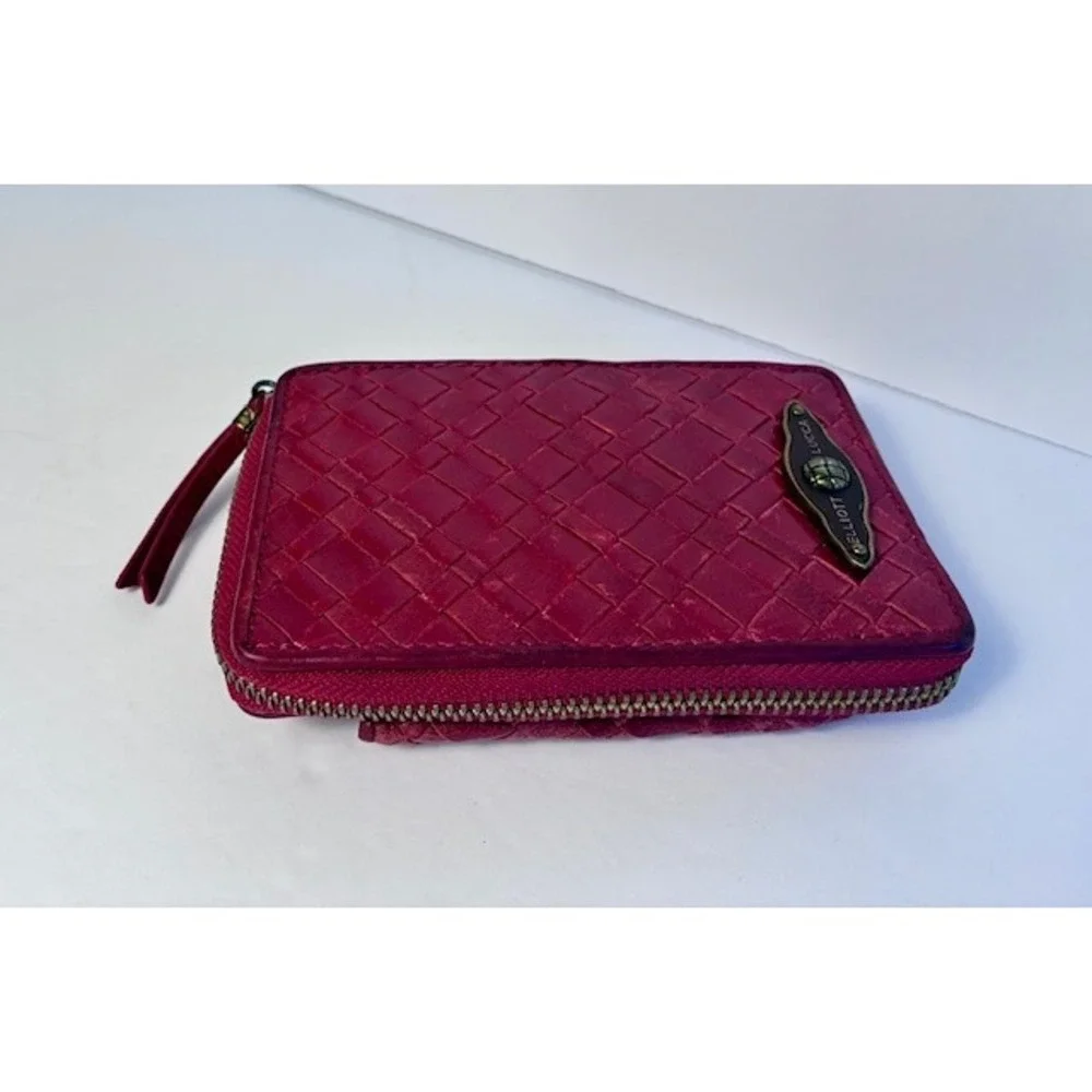 Elliott Lucca Red Woven Leather Zip Around Wallet Phone Pocket Boho‎ Clutch